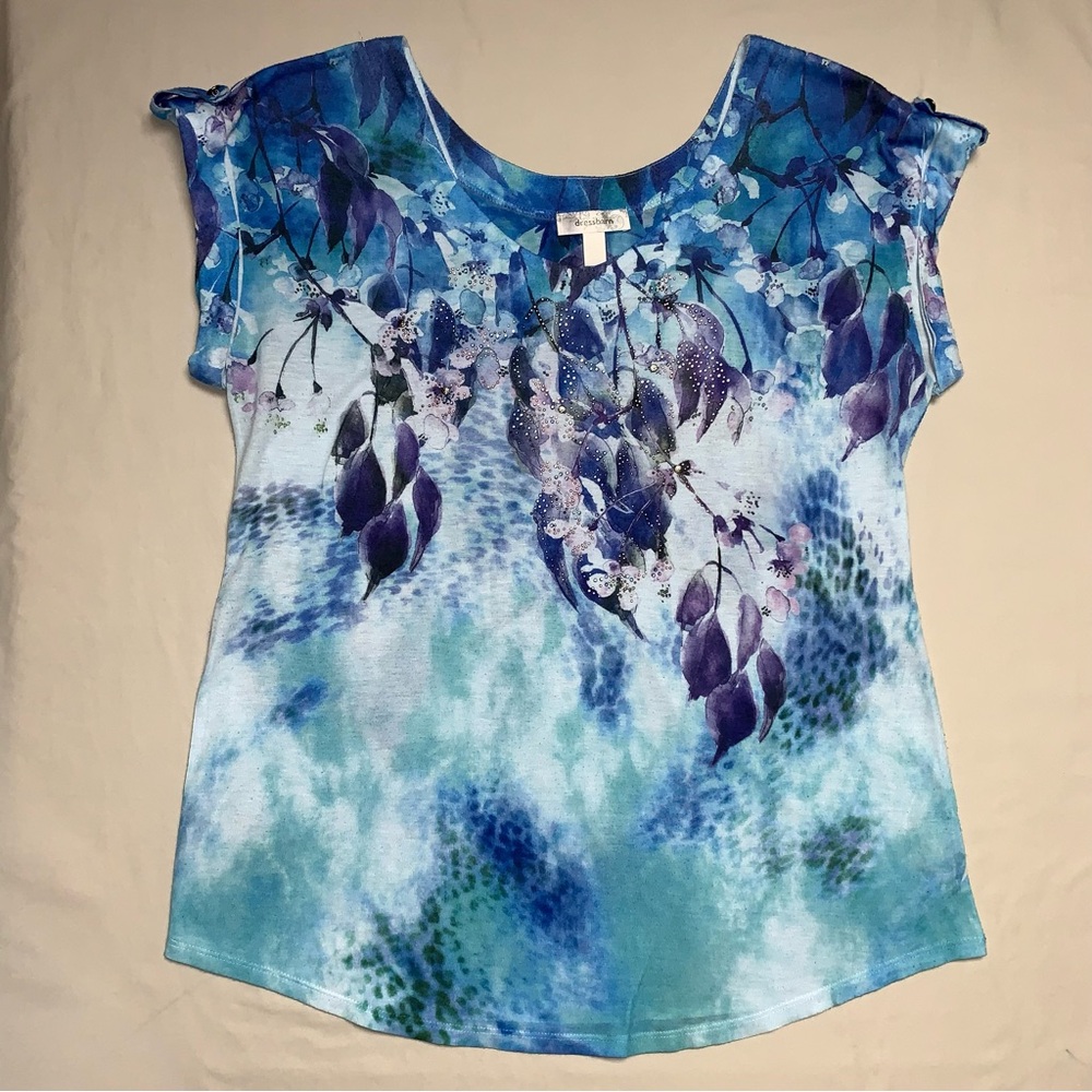 Watercolor Shirt Women’s XL floral Gem Everyday Classic Top Loose Flowy Blouse